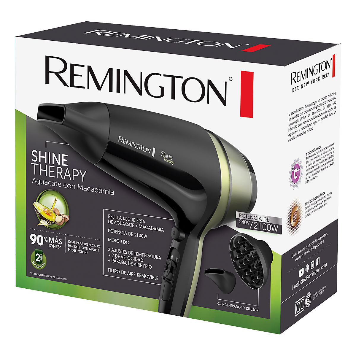 SPECTRUM REMINGTON SECADOR SHINE THERAPY CON CERAMICA