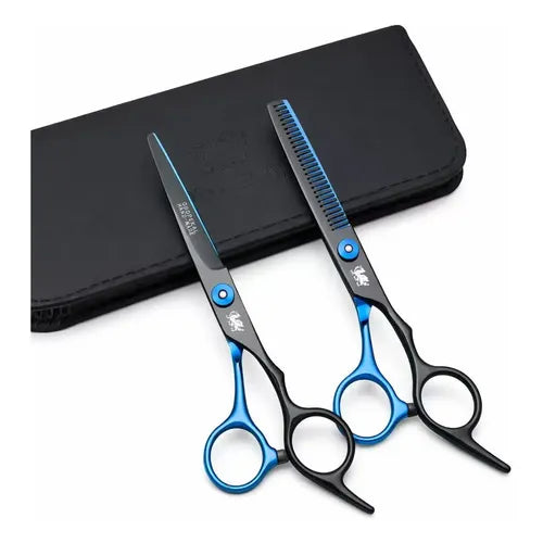 HAIRSTAR KIT TIJERAS PARA CABELLO PROFESIONAL NEGRO CON DORADO Y AZUL