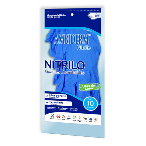 AMBIDERM GUANTE DE NITRILO AZUL 10PZ