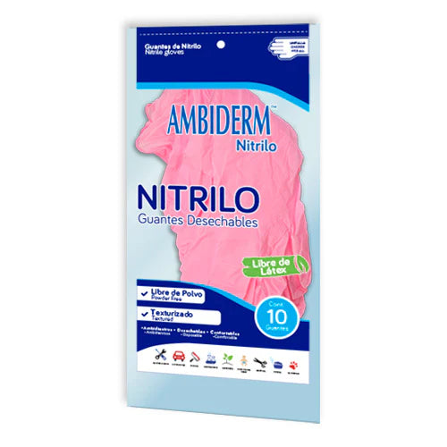 AMBIDERM GUANTE DE NITRILO ROSA 10PZ